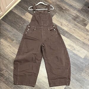 We The Free good luck barrel Chocolate Brown Denim Overalls like new